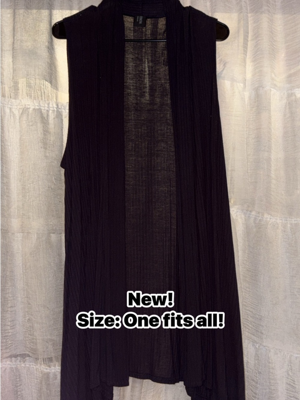 New! Black Sleeveless Open Front Duster Vest